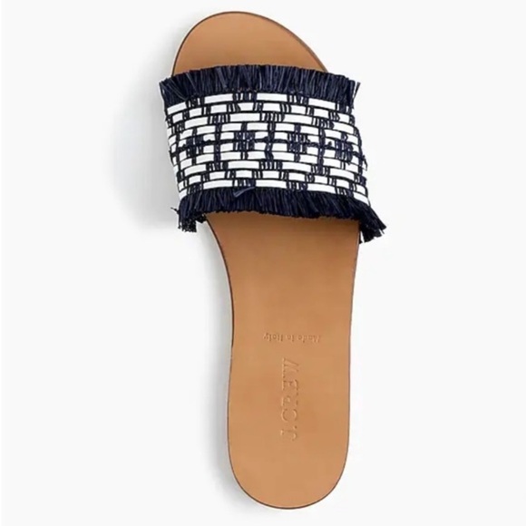 J. Crew Navy and White Raffia Slide Sandals Size 8 Made in Italy Vacation Boho - Picture 16 of 16